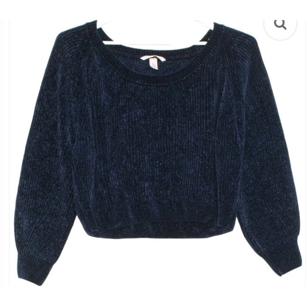 Victorias Secret Blue Chenille Chunky Sweater Womens Large Grunge Pullover Crop